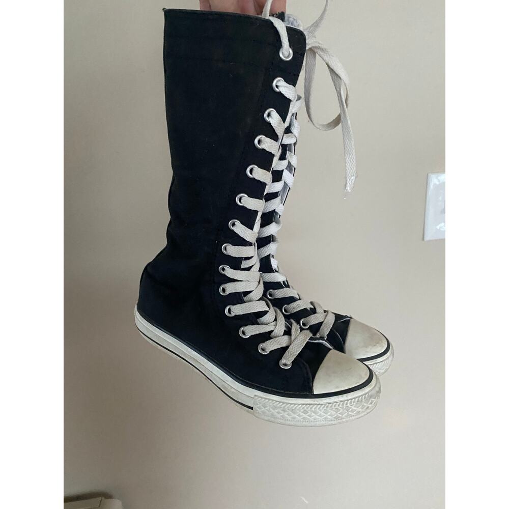 Converse Chuck Taylor All Star XHi GIRLS sz 1 High Tops Side Zip Black White